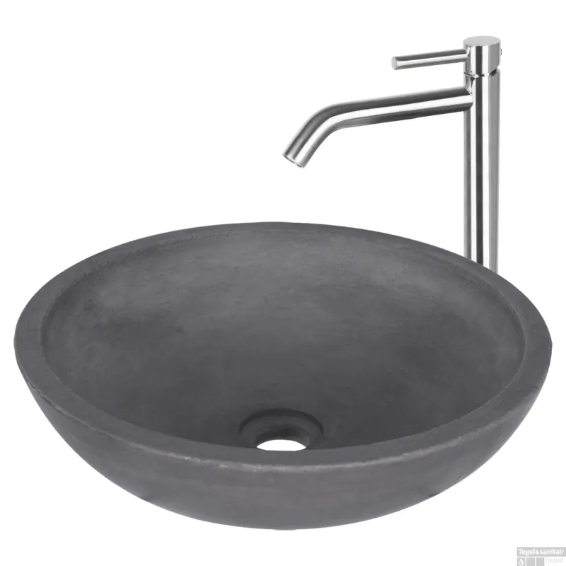 Waskomset Differnz Ravano Beton 40x12 cm Antraciet met Hoge Wastafelkraan Mat Chroom Weekendaanbieding