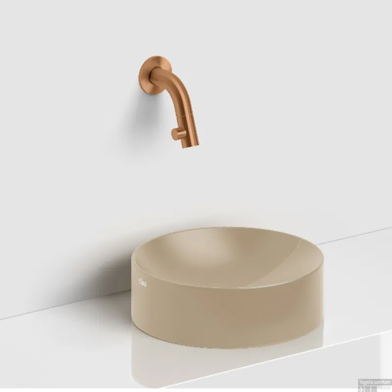 Actieprijs Clou Vale Rond Fontein Zonder Kranenbank Met Geïntegreerde Afvoer Mat Mosterd Keramiek 22 cm