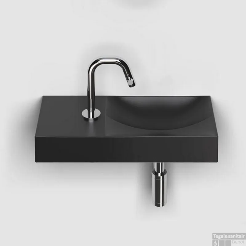 Nu Kopen Clou Vale Fontein Met Kraangat Links Met Geïntegreerde Afvoer Zwart Mat Keramiek 45 cm