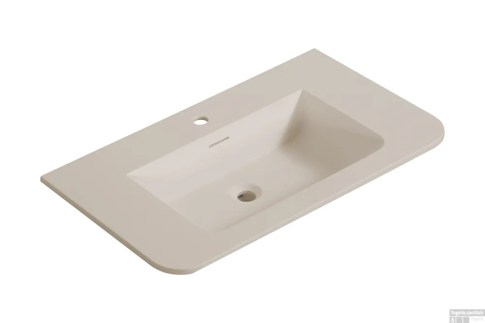 Actieprijs Wastafel Wiesbaden Laro 80x48x1,5 cm Met 1 Kraangat Ronde Hoeken Solid Surface Beige