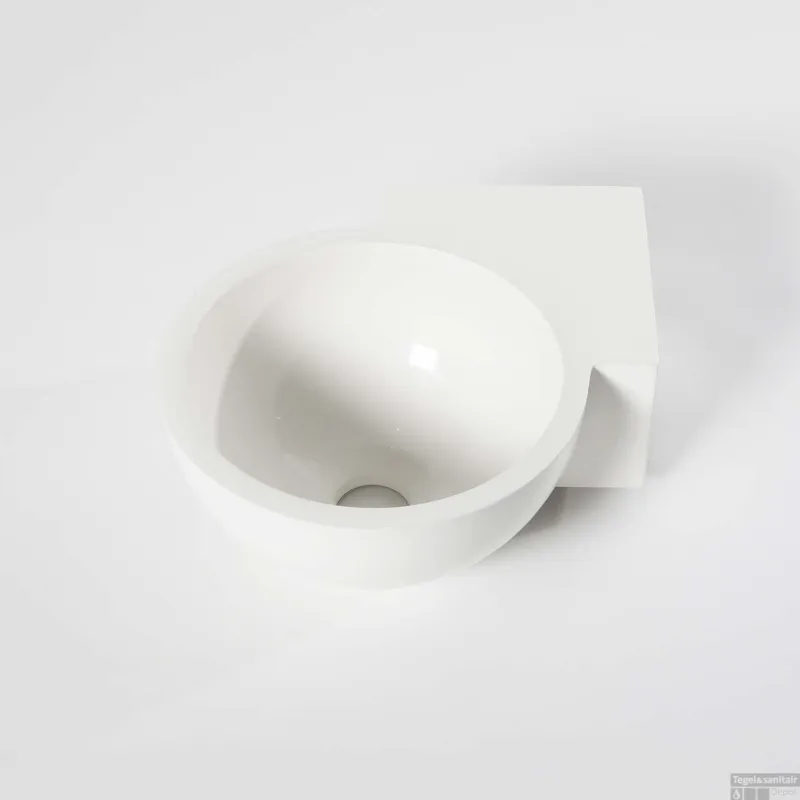 Hoekfontein Luca Sanitair Rond 28x28x12cm Mineral Stone Glans Wit Weekendaanbieding