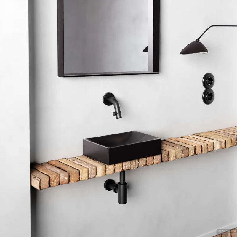 Superprijs Clou Vale Fontein Zonder Kranenbank Met Geintergreerde Afvoer Mat Zwart Keramiek 28 cm