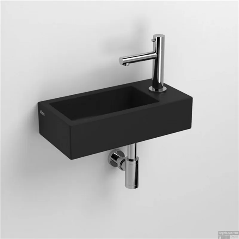 Fontein Clou Flush 3 36x18x9cm Keramiek Mat Zwart (Kraangat Rechts) Hete Deal