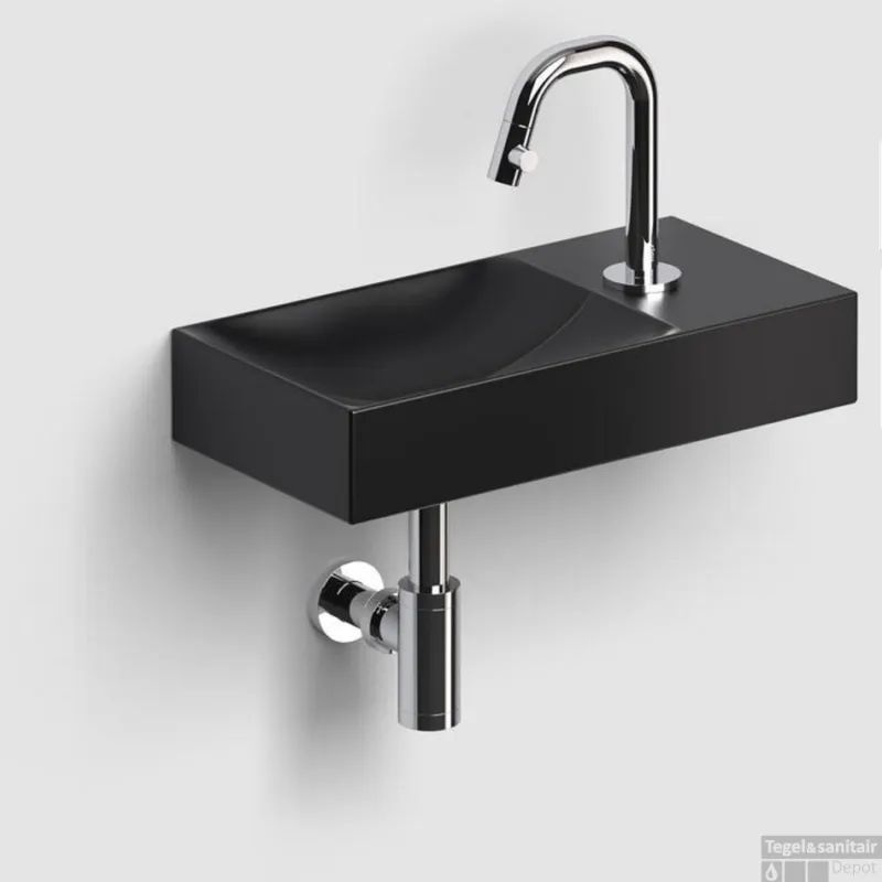 Lage Kosten Clou Vale Fontein Met Kraangat Rechts Met Geïntegreerde Afvoer Zwart Mat Keramiek 38 cm