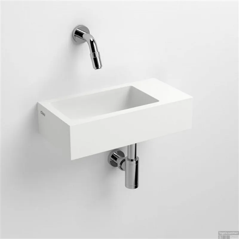 Fontein Clou Flush 3 36x18x9cm Aluite Mat Wit (Met Voorbewerkt Kraangat Rechts) Lage Kosten