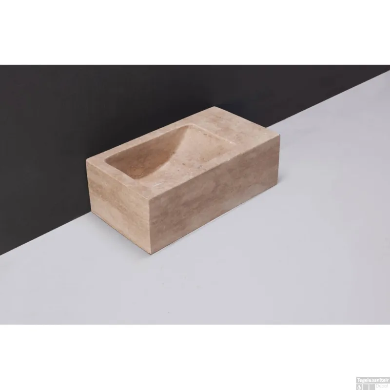 Fontein Forzalaqua Venetia Xs Travertin Gezoet Zonder Kraangat Rechts 29X16X10 cm Flitsaanbieding