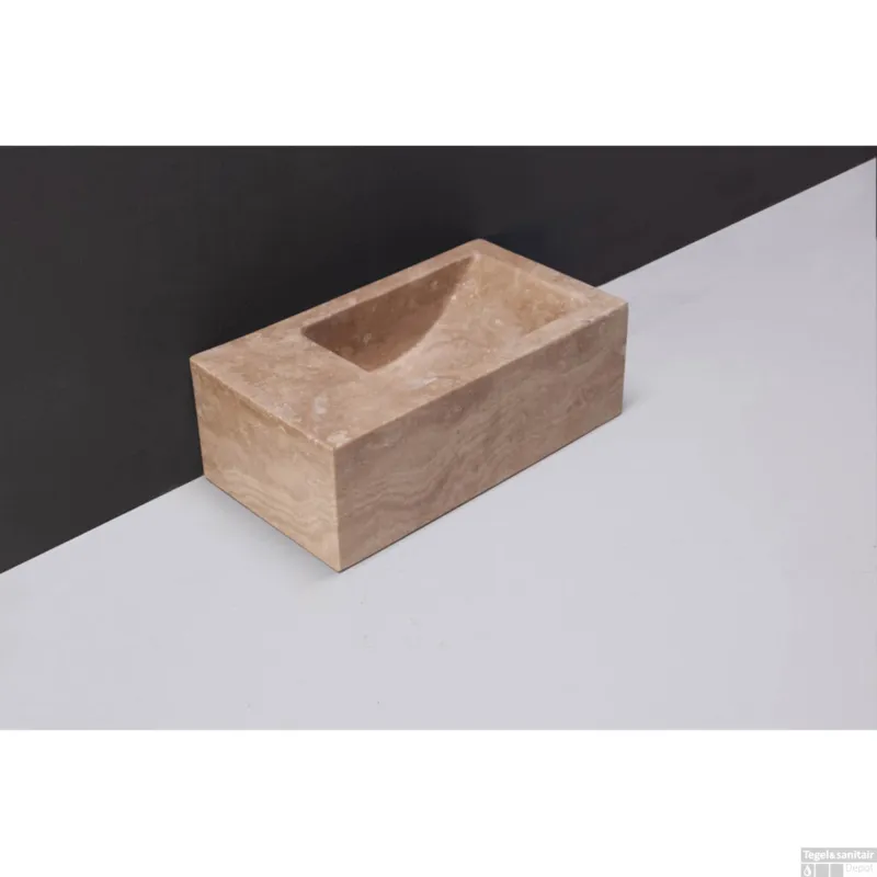 Fontein Forzalaqua Venetia Xs Travertin Gezoet Met Kraangat Links 29X16X10 cm Hoge Kwaliteit