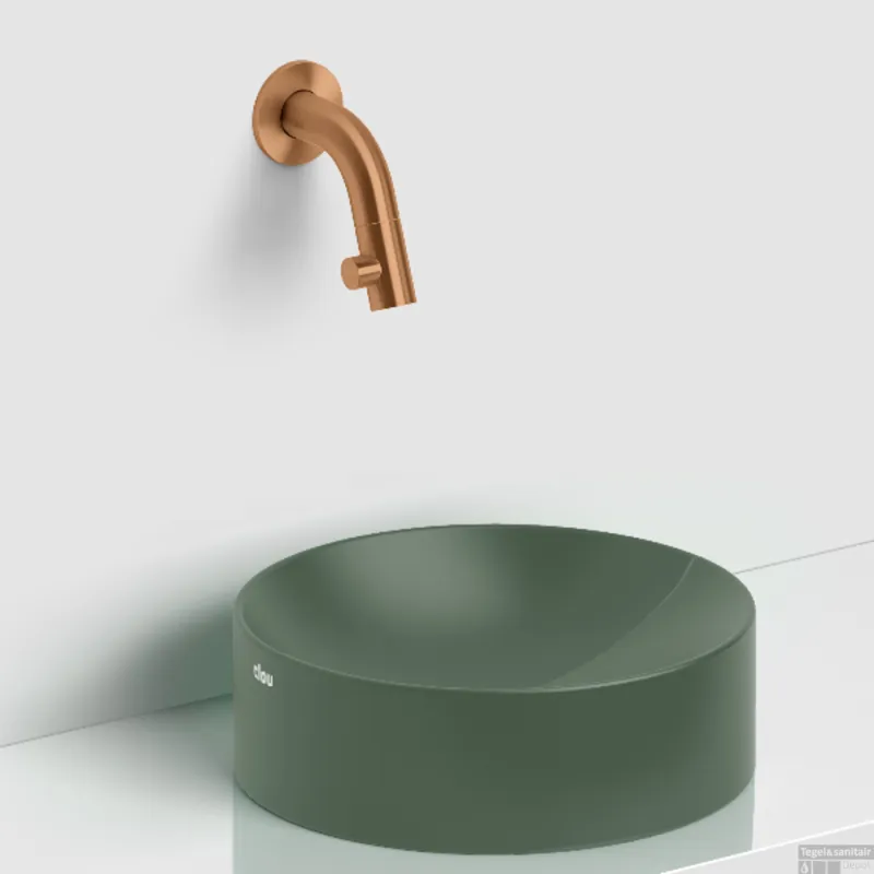 Merkproduct Clou Vale Rond Fontein Zonder Kranenbank Met Geïntegreerde Afvoer Mat Pijnboom Groen Keramiek 22 cm