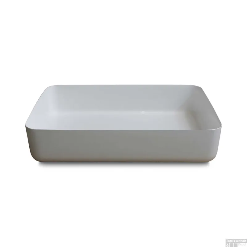 Waskom Opbouw Rechthoekig Luca Sanitair 60x40x13,5 cm Mineraalsteen Glans Wit Meest Verkocht