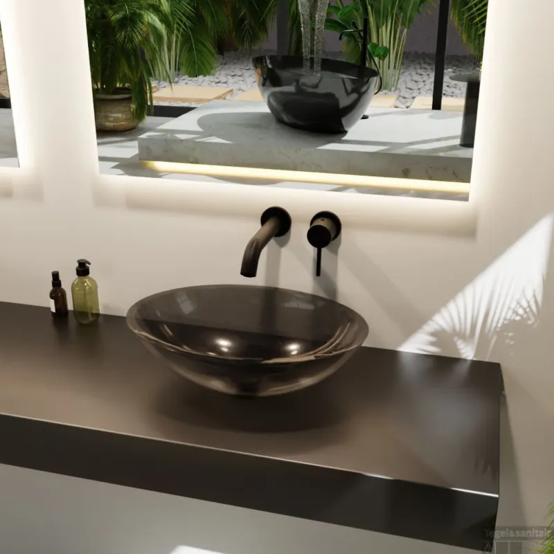 Gereduceerde Prijs MONDIAZ ZOI Waskom transparant 50cm kleur black