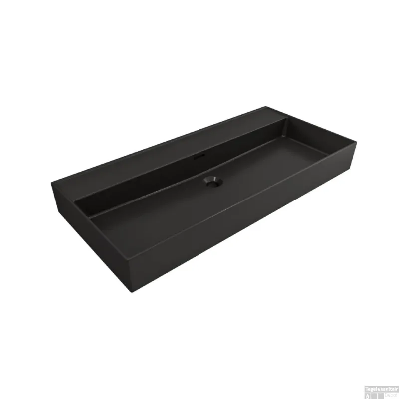 Direct Beschikbaar Wastafel Plieger Kansas Zonder Kraangat 100x46,6 cm met Overloop Mat Zwart