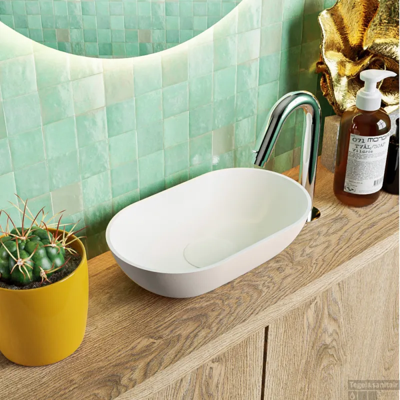 MONDIAZ POOLE solid surface opzetkom kleur Linen Talc. Afmeting 30x18x8cm Dagaanbieding