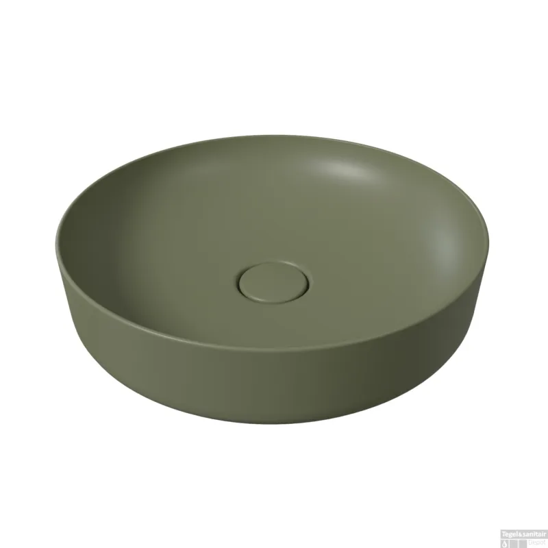 OP=OP Opbouw Waskom Salenzi Form 45cm Mat Legergroen (inclusief bijpassende afvoerplug) Superprijs