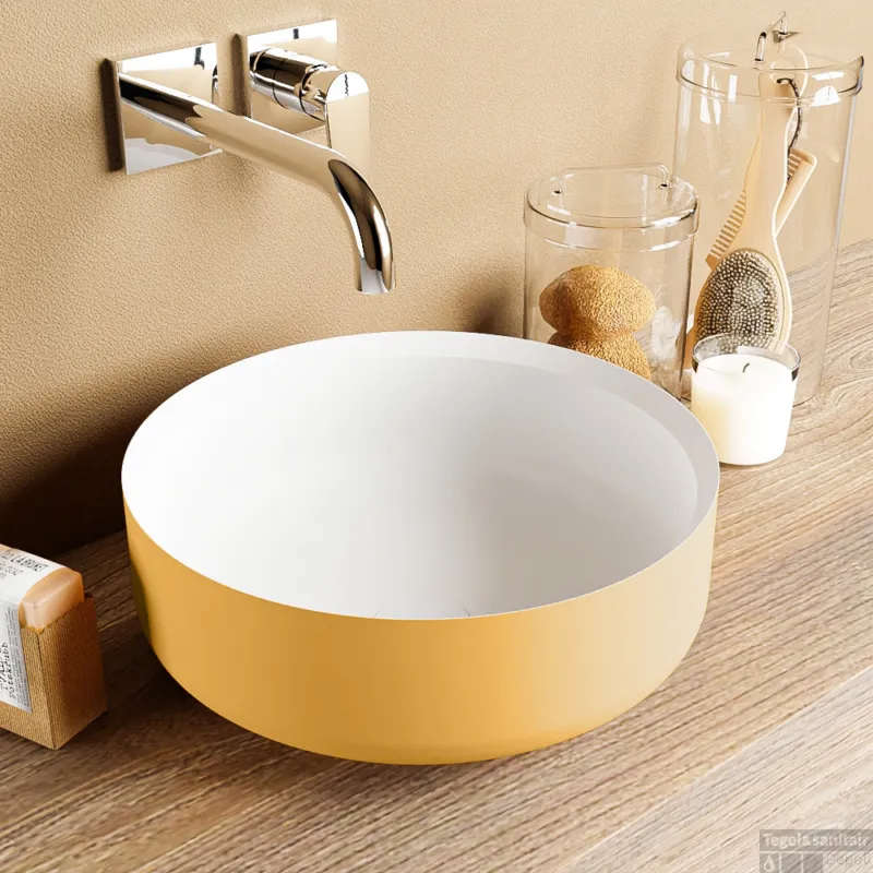 Lage Prijs MONDIAZ COSS Waskom solid surface 36cm kleur Ocher / Talc
