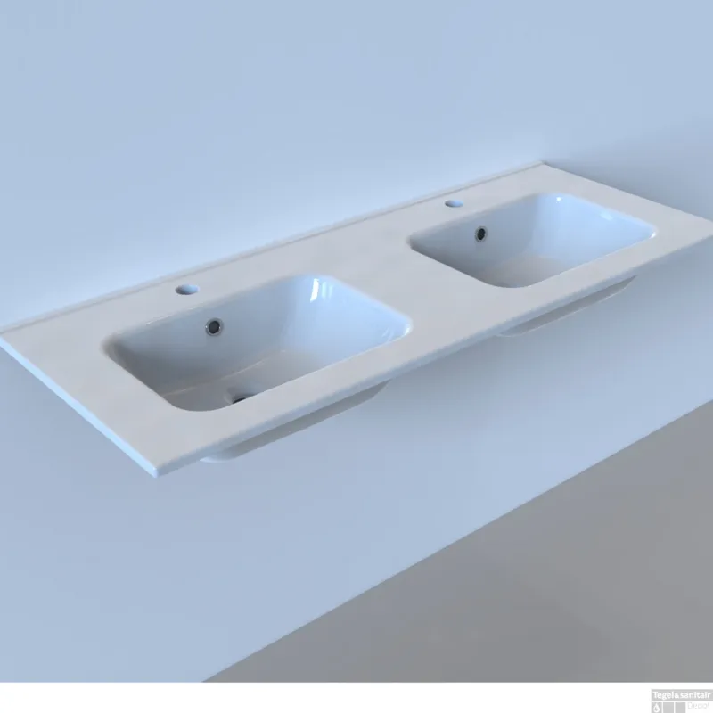 Exclusieve Aanbieding Wastafel BWS Pakaru 121x46,5x17 Glans Wit (2 kraangaten)