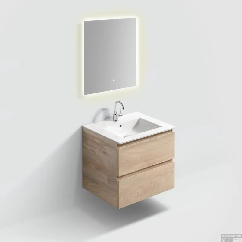 Badmeubelset Met Spiegel Clou InBe 60 CM Grieks Eiken Speciale Aanbieding