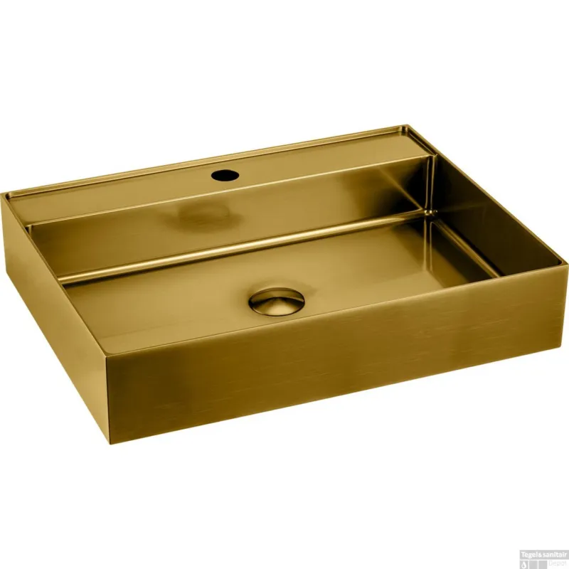 Waskom Sapho Aurum Vierkant met Kraangat 50 x 42 cm RVS Mat Goud Voordeelprijs