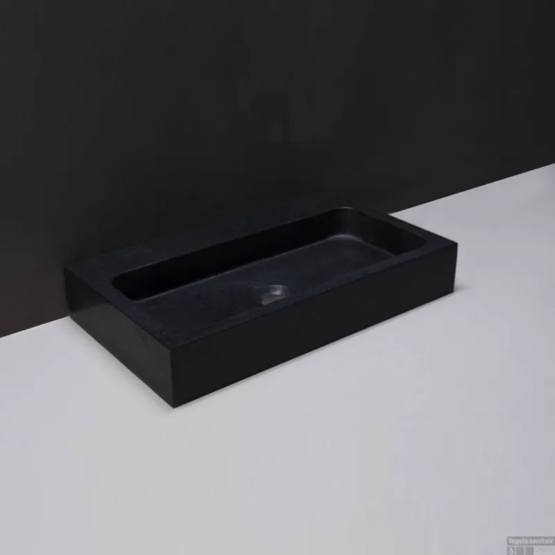 Wastafel Forzalaqua Taranto Graniet Gezoet Zonder Kraangat Zwart 50x30x8 cm Nu Kopen