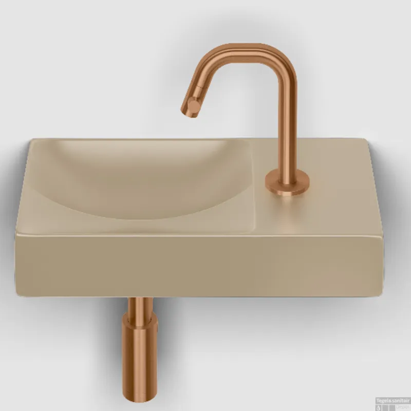 Premium Clou Vale Fontein Met Kraangat Rechts Met Geïntegreerde Afvoer Mat Mosterd Keramiek 38 cm