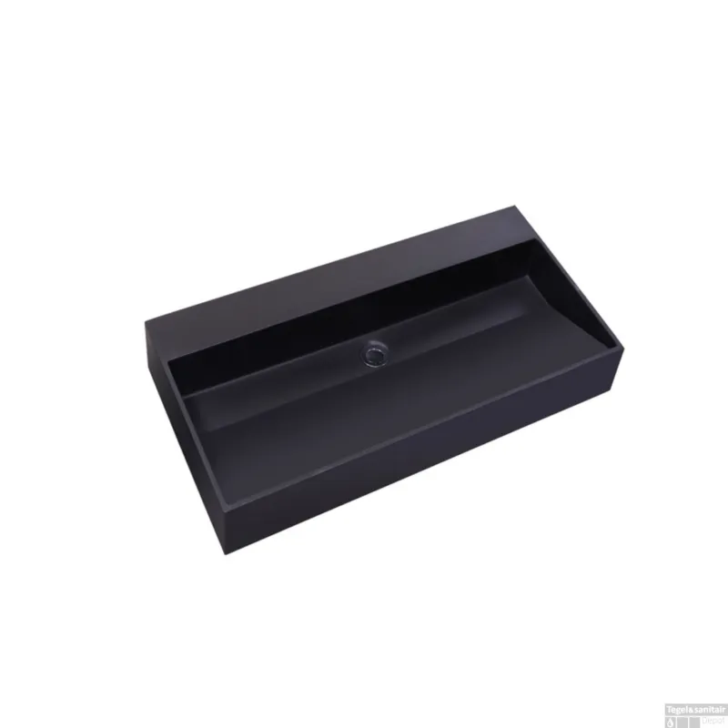 Speciale Aanbieding Wastafel Sanilux Quartz Trend 80x47x12 cm Mat Zwart (0 kraangaten)