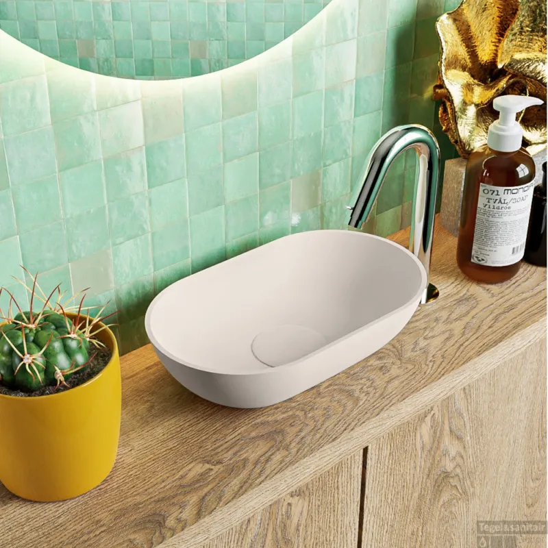 Lage Prijs MONDIAZ POOLE solid surface opzetkom kleur Linen Linen. Afmeting 30x18x8cm