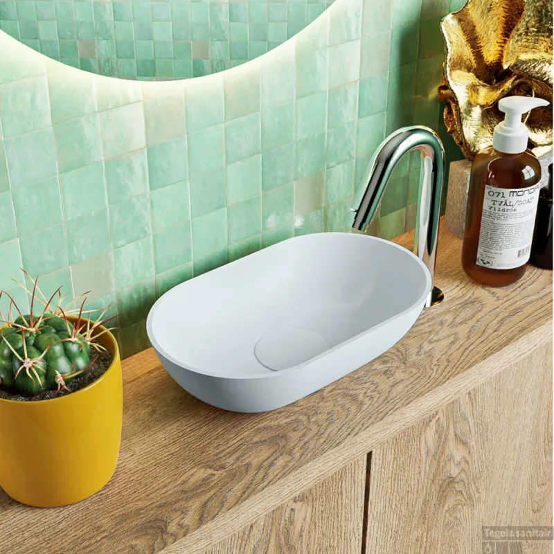 Speciale Aanbieding MONDIAZ POOLE solid surface opzetkom kleur Clay Clay. Afmeting 30x18x8cm