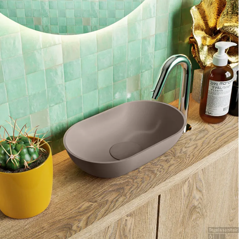MONDIAZ POOLE solid surface opzetkom kleur Smoke Smoke. Afmeting 30x18x8cm Uitverkoop