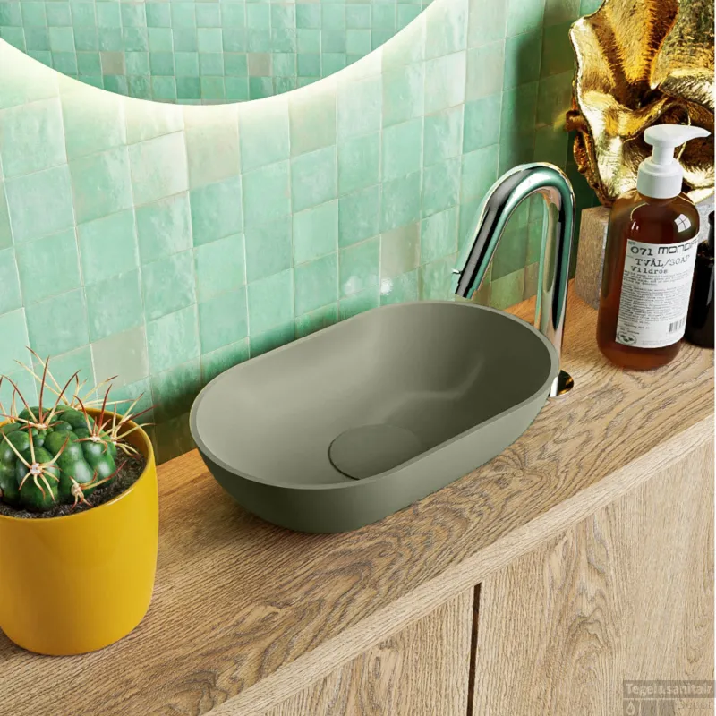 MONDIAZ POOLE solid surface opzetkom kleur Army Army. Afmeting 30x18x8cm Fabrieksprijs