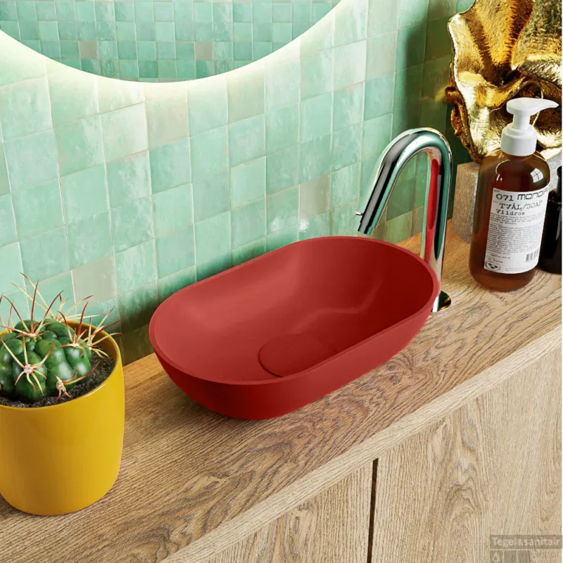 Beperkt Aanbod MONDIAZ POOLE solid surface opzetkom kleur Fire Fire. Afmeting 30x18x8cm