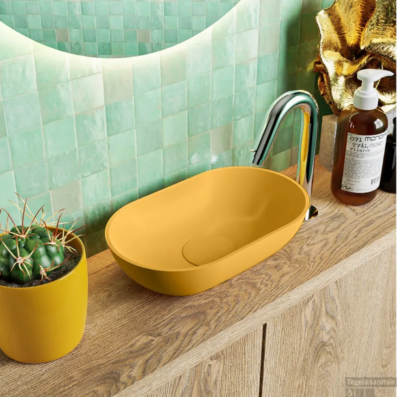 MONDIAZ POOLE solid surface opzetkom kleur Ocher Ocher. Afmeting 30x18x8cm Actieprijs
