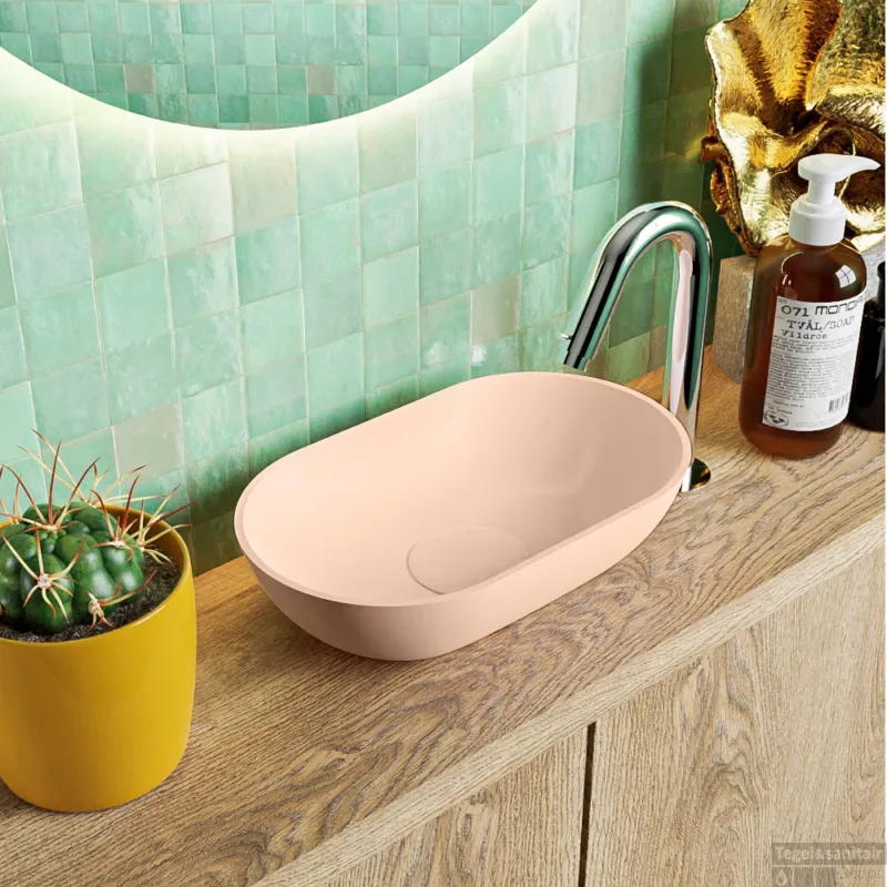 Gratis Retour MONDIAZ POOLE solid surface opzetkom kleur Rosee Rosee. Afmeting 30x18x8cm