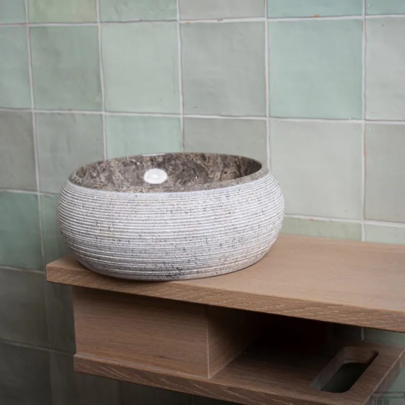 Waskom Loutro Rocky T Rond 20x20x12 cm Marmer Taupe Korting