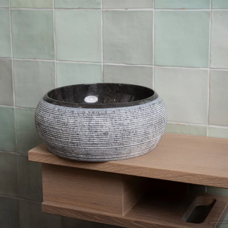 Actieprijs Waskom Loutro Rocky B Rond 20x20x12 cm Marmer Black