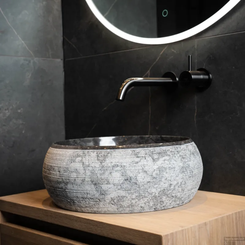 Goedkoop Waskom Loutro Rocky B Rond 40x40x15 cm Black