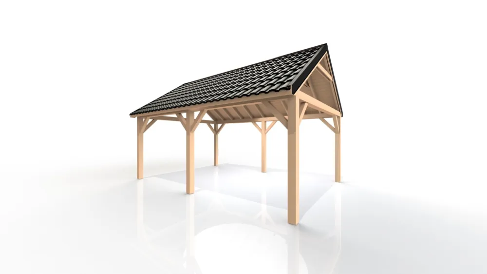 Flitsaanbieding Douglas overkapping met puntdak 600x300 cm | 6x3 m - Douglas overkapping met puntdak 300x600cm fijnbezaagd