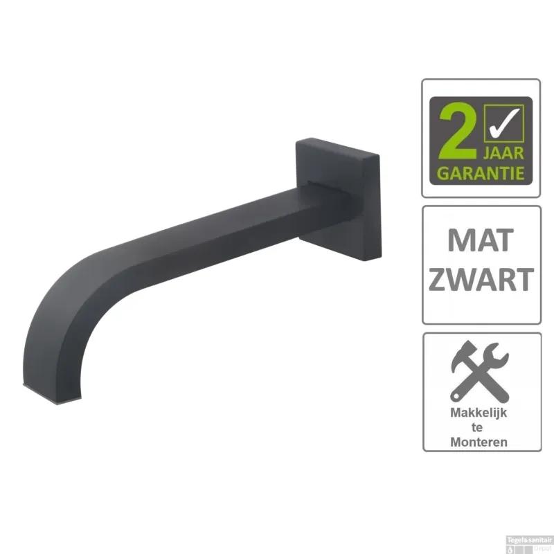 BWS Baduitloop Vierkant 22 cm Mat Zwart (excl inbouwdeel) Finale Uitverkoop