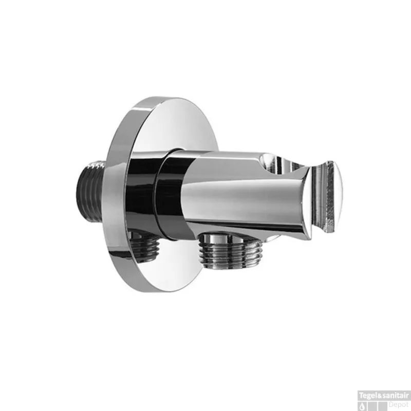 Hoge Kwaliteit Handdouchehouder Hotbath Mate Met Uitlaat 6x6.5 cm Rond Geborsteld Nikkel
