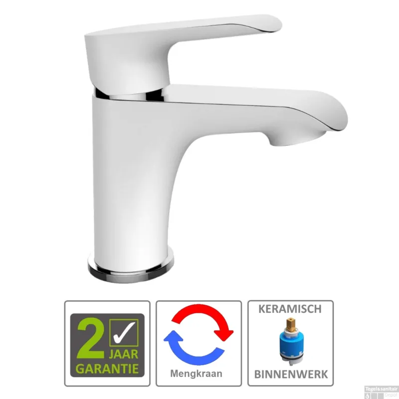 Snelle Levering BWS Wastafelmengkraan Marta Eenhendel Laag Wit/chroom 15cm