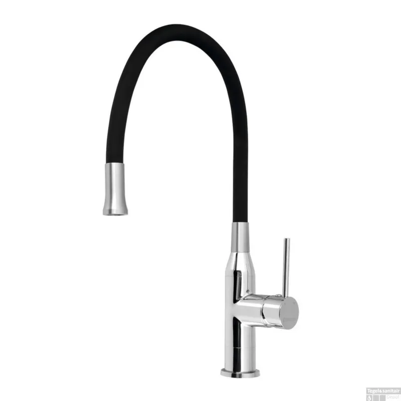 Superprijs Keukenmengkraan Sapho Sili 1-hendel 47.5 cm met Siliconen Uitloop Chroom Zwart