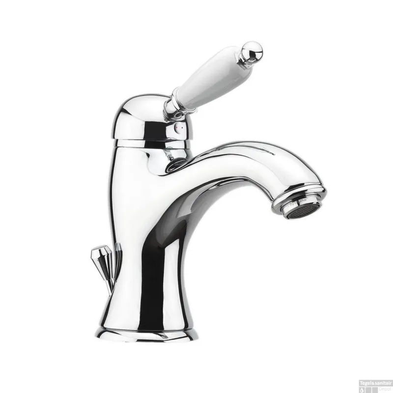 Populair Wastafelmengkraan Sapho Kirké Wit Retro 1-hendel Gebogen 18.2 cm Chroom (incl. clickwaste)