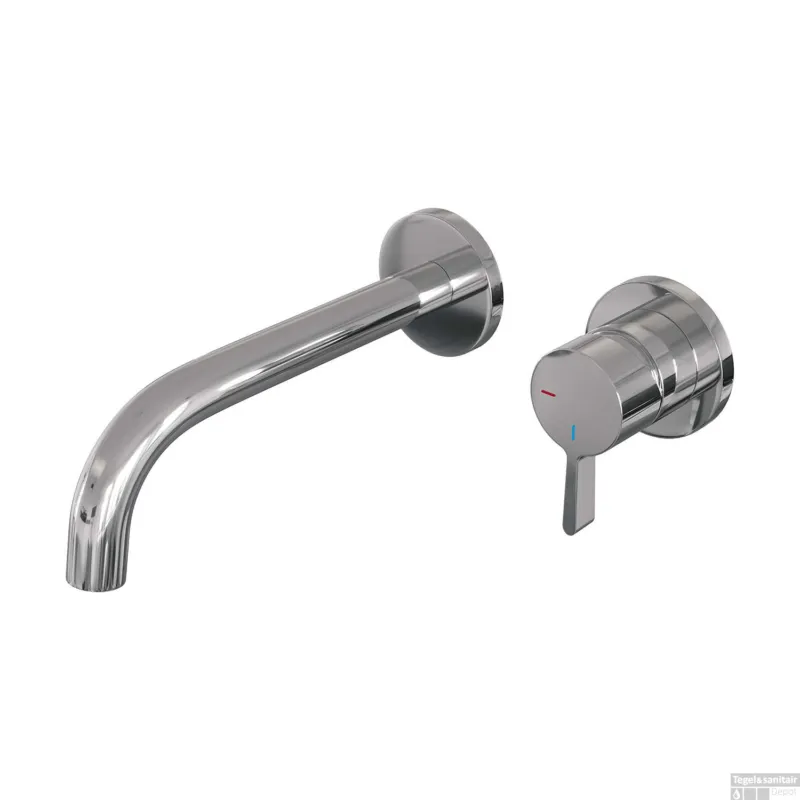 Beperkte Voorraad Inbouw Wastafelmengkraan Brauer Chrome Edition Coldstart Gebogen Uitloop Halfronde Hendel Rechts Chroom Met Rozetten