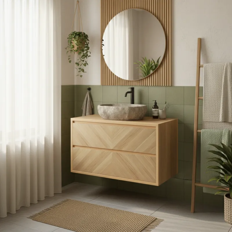 SOLID V-Line | Massief Eiken Badkamermeubel – Naturel Oak & Original Oak Contrast Korting