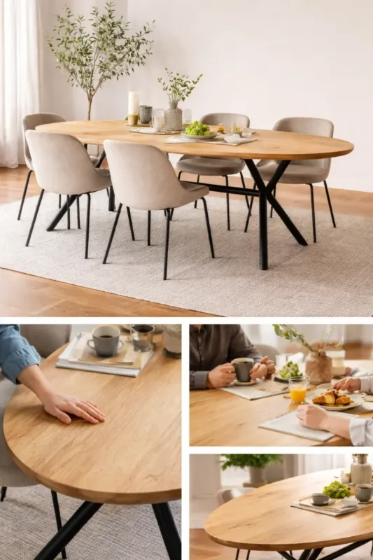Nordic Oval – Massief Eiken Tafelblad met Verjongde Rand & Rex Long Roundline Onderstel Merkproduct