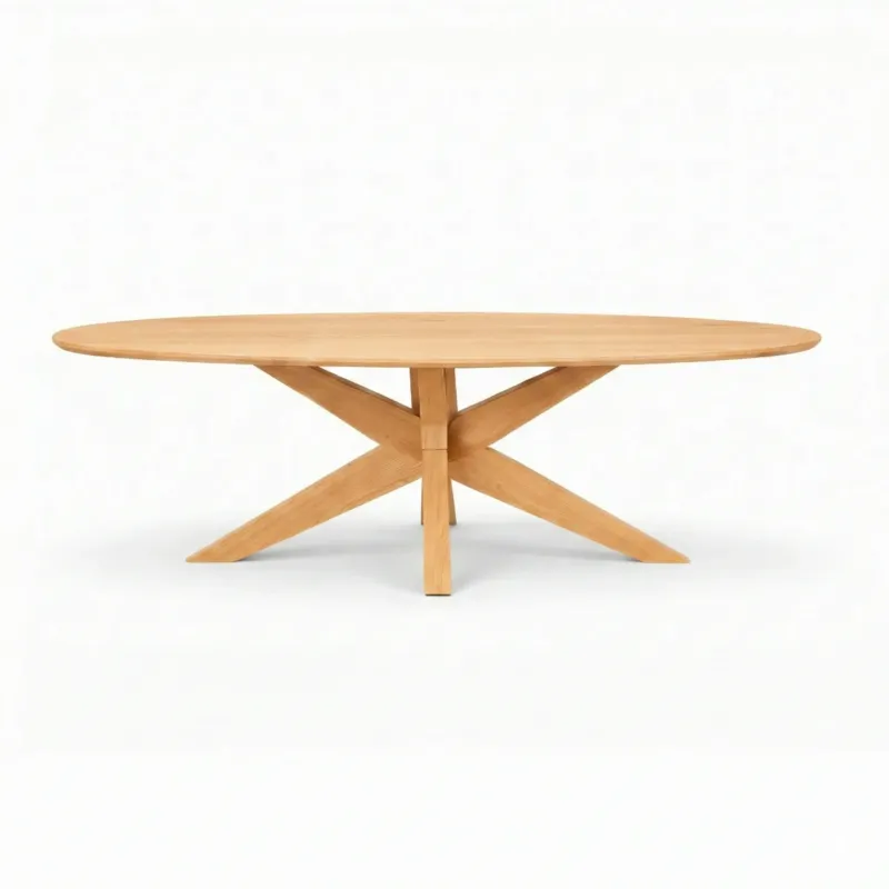 Oak Unity – Massief Ovale Eiken Tafel met Verjongde Rand & Houten Spinpoot Gereduceerde Prijs