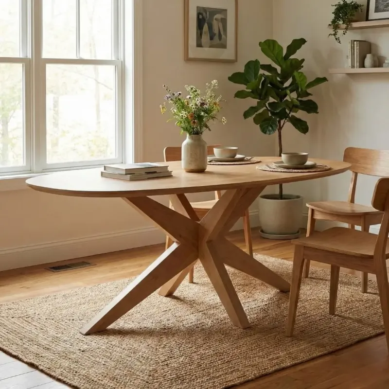 Fabrieksprijs Eiken Eettafel Pebble – Organisch Massief Eiken met Taps Toelopende Houten Spinpoot