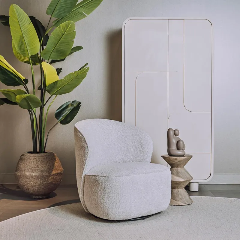 Finale Uitverkoop Belvi Fauteuil - fabric AJ3019-08 Cream (draaibaar)