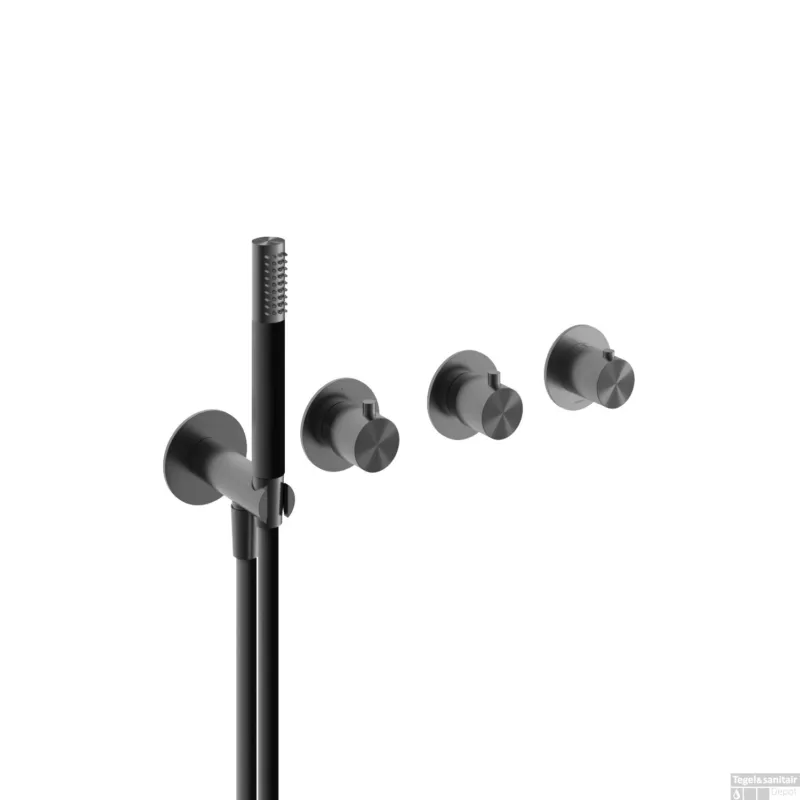 Nu Kopen Afbouwdeel Hotbath Archie Bad/Douche Thermostaat 2 Stopkranen zonder Uitloop Geborsteld Gunmetal PVD