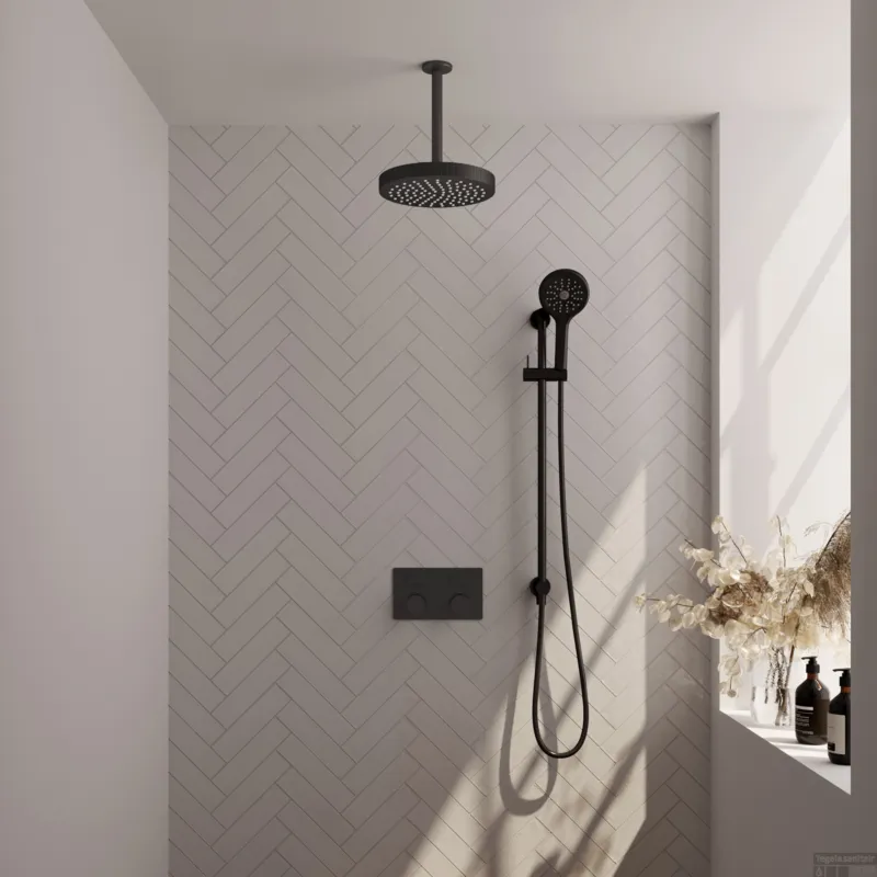Brauer Stripe thermostatische inbouw regendouche met drukknoppen SET 36 met 25 cm douchekop en plafondarm en 3-standen handdouche en doucheslang en geintegreerde glijstang mat zwart Hete Deal
