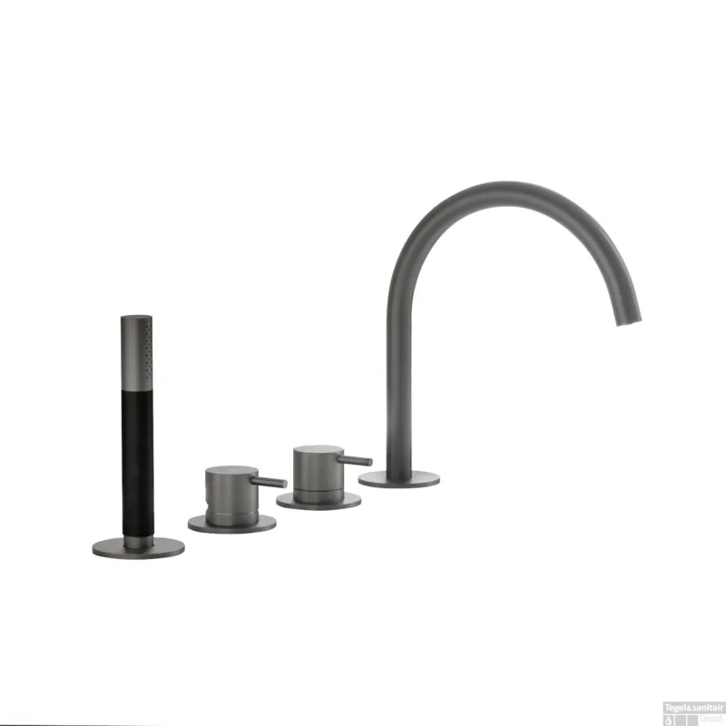 Inbouw Badrandcombinatie Hotbath Cobber Met Uitloop en 2-weg Omstel Verouderd IJzer (incl. Handdouche) Direct Verzonden