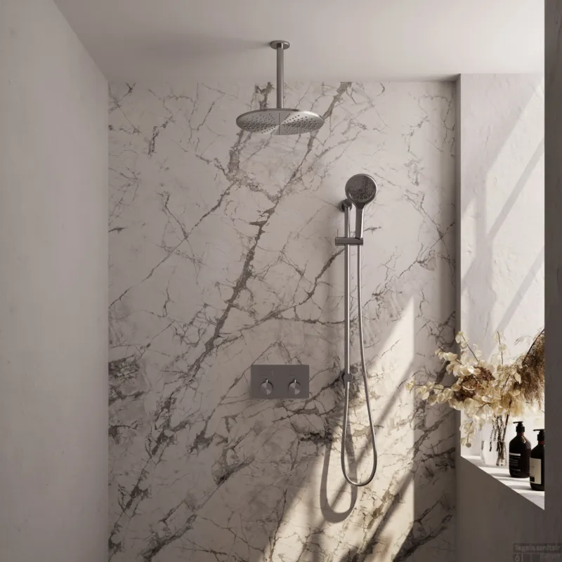 Actieprijs Thermostatische Inbouw Regendouche Brauer Brushed Edition Met Drukknoppen SET 72 Met 30 cm Douchekop En Plafondarm En 3-Standen Handdouche En Doucheslang En Geintegreerde Glijstang RVS